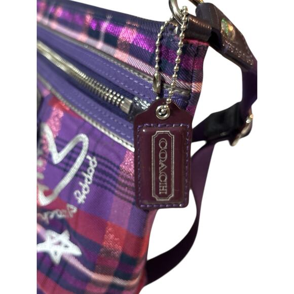Coach Poppy Tartan Plaid Purple Crossbody Bag EUC! - Picture 5 of 10